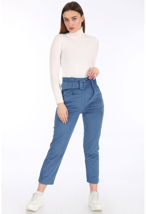 6496 Kemerli Kadife Pantolon