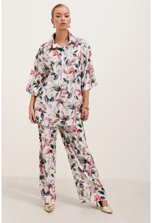 6607 Patterned Linen Two-Piece Set