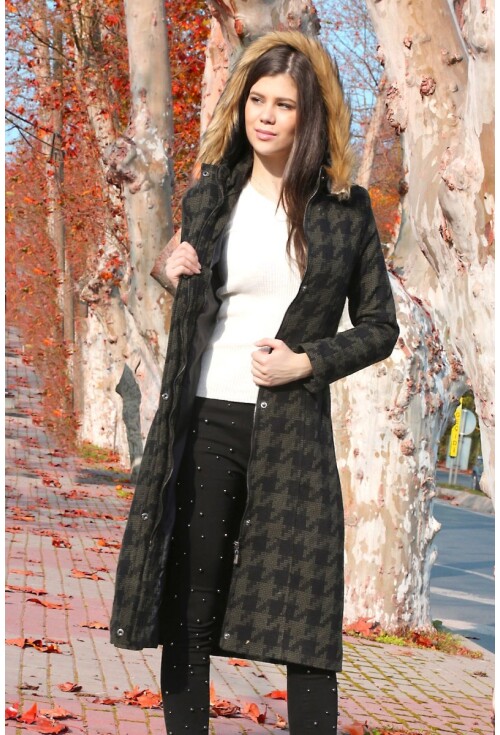 9024 Desenli Uzun Kaşe Kaban