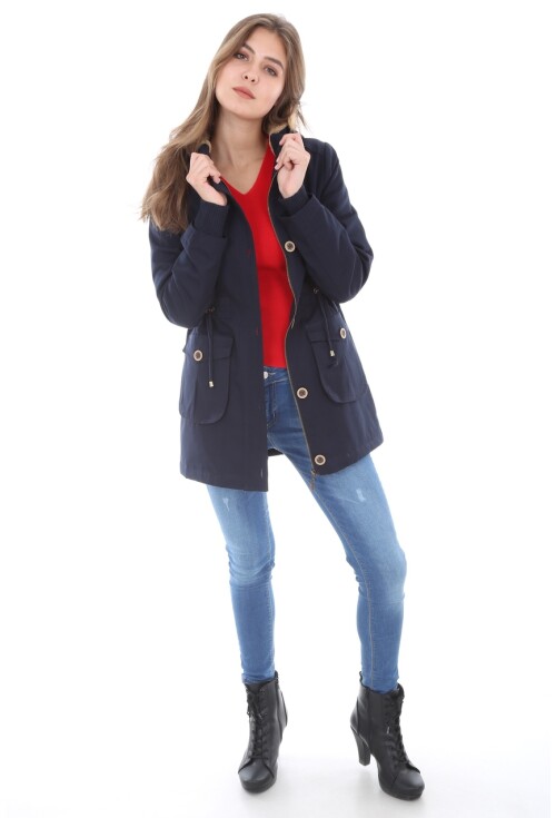 9041 Kürklü Tahta Düğme Kaban