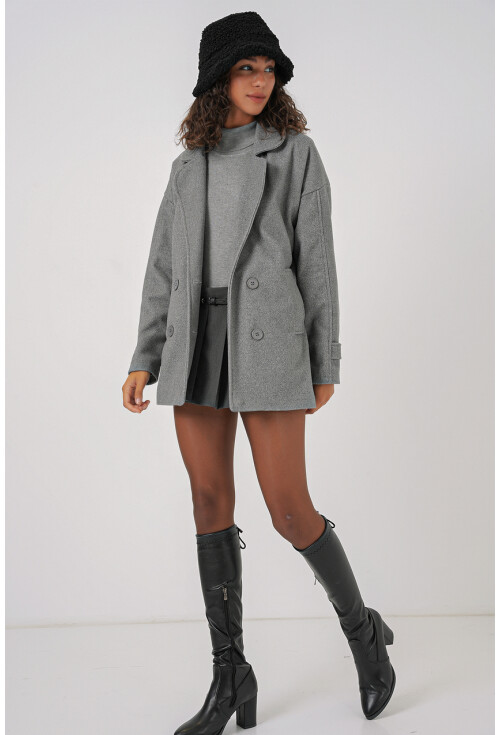 9143 Kadın Kruvaze Yaka Kaşe Kaban