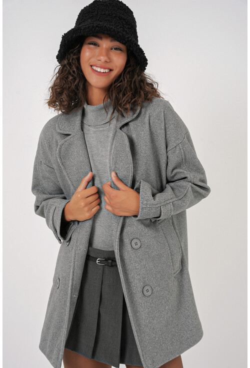 9143 Kadın Kruvaze Yaka Kaşe Kaban