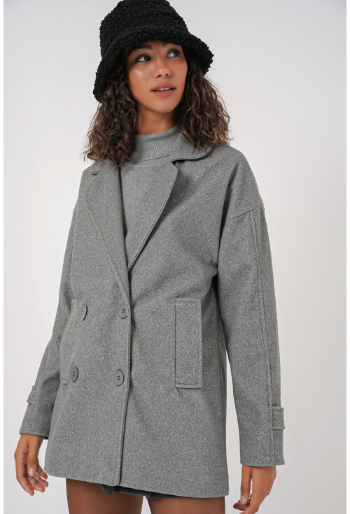 9143 Kadın Kruvaze Yaka Kaşe Kaban