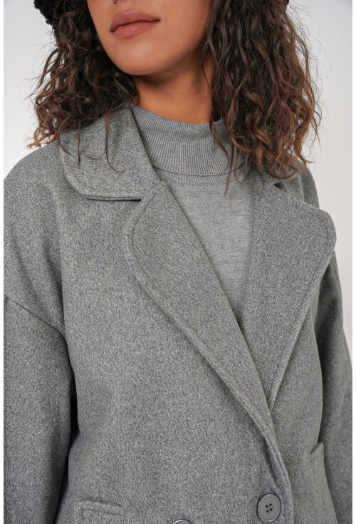 9143 Kadın Kruvaze Yaka Kaşe Kaban