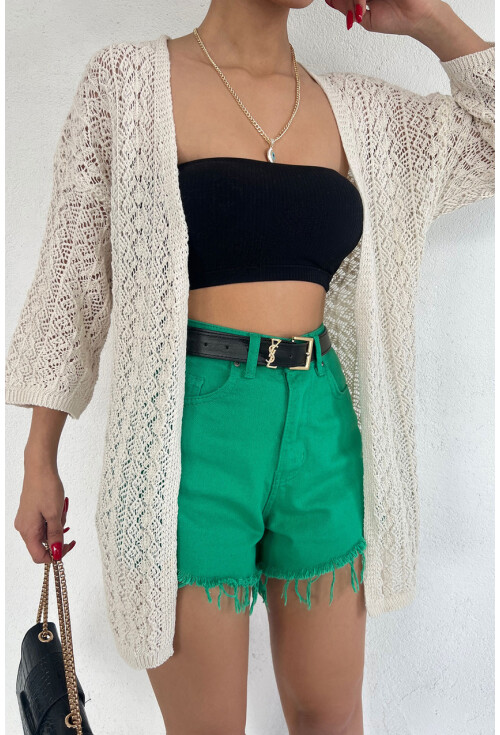 15853 Ajurlu/Delikli Uzun Oversize Hırka