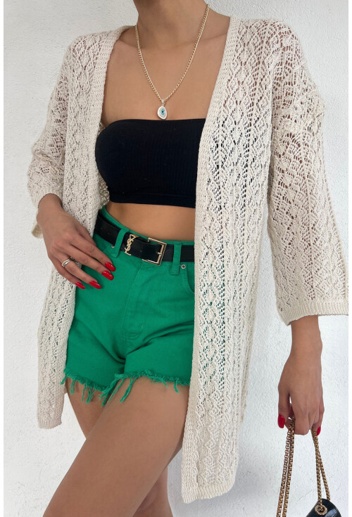 15853 Ajurlu/Delikli Uzun Oversize Hırka