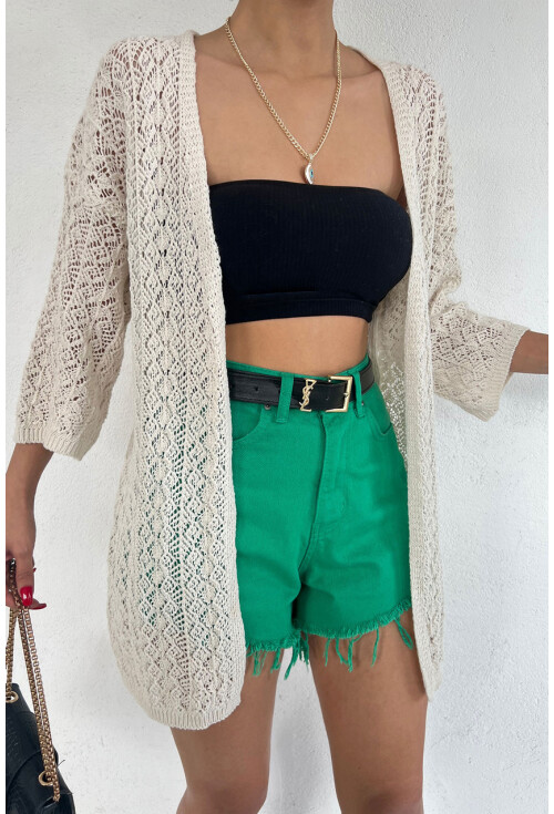 15853 Ajurlu/Delikli Uzun Oversize Hırka