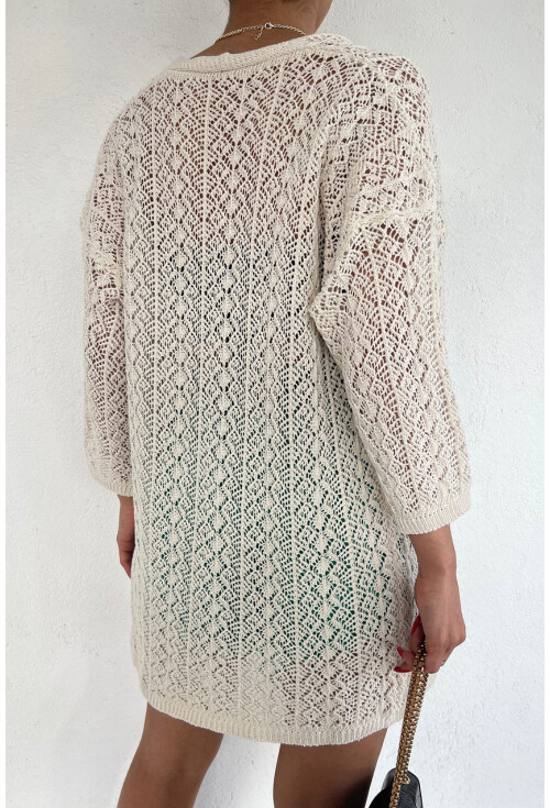 15853 Ajurlu/Delikli Uzun Oversize Hırka