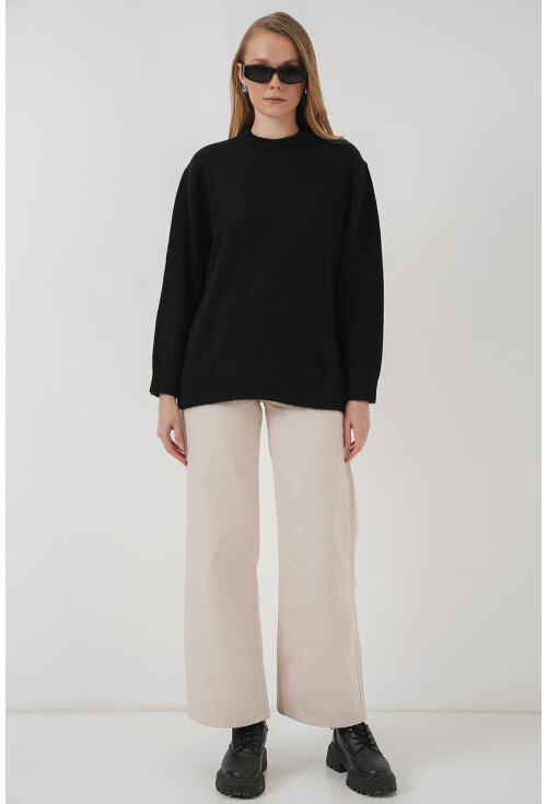 15895 Baklava Desenli Oversize Triko Kazak