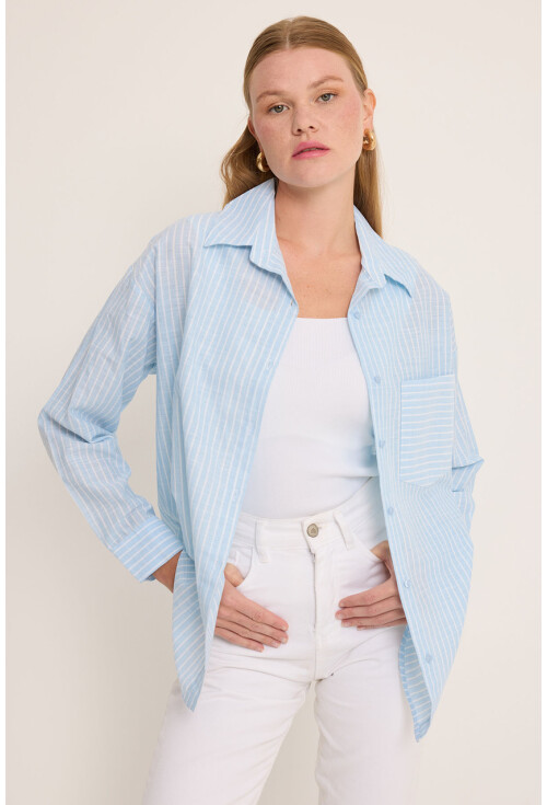 20252 Striped Oversized Linen Shirt
