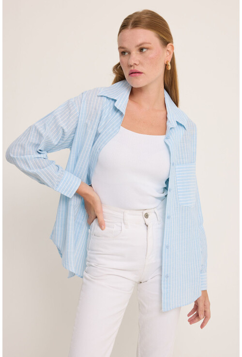 20252 Striped Oversized Linen Shirt