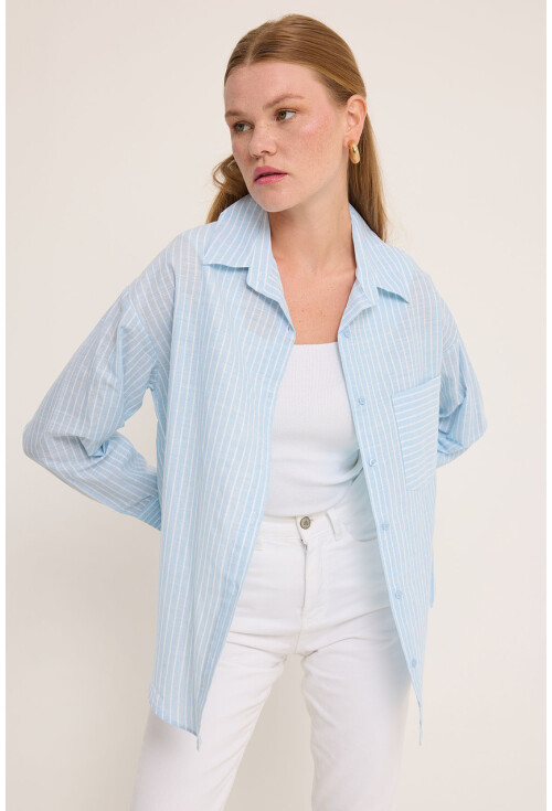 20252 Striped Oversized Linen Shirt
