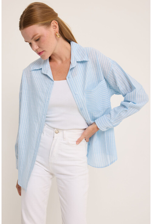 20252 Striped Oversized Linen Shirt
