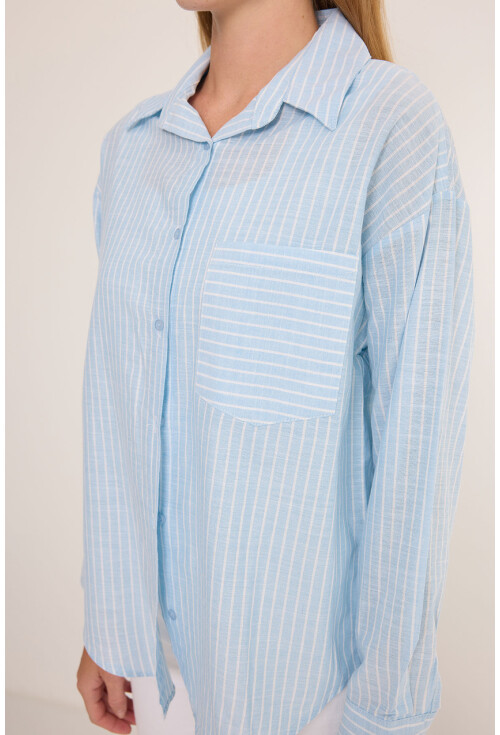 20252 Striped Oversized Linen Shirt