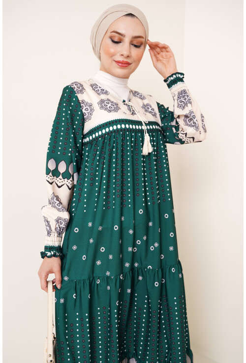2175 Desenli Tesettür Elbise