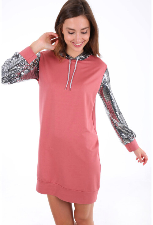 2870 Kapşonlu Parıltılı Sweatshırt