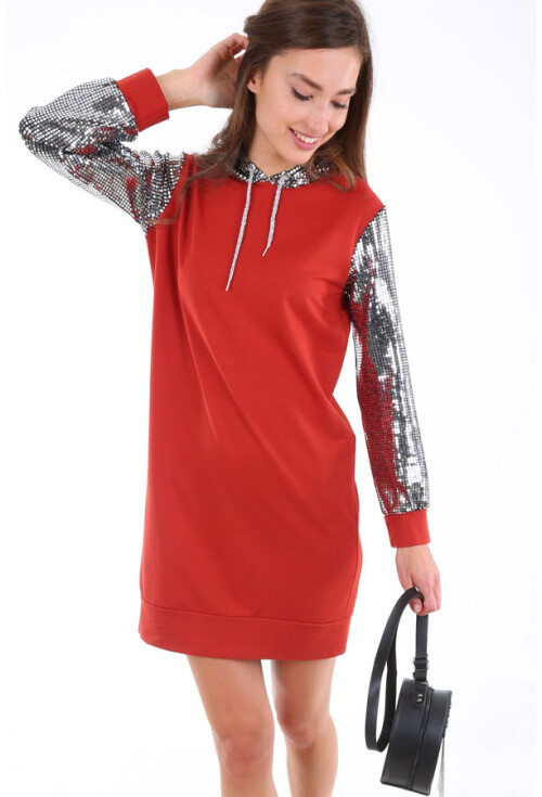2870 Kapşonlu Parıltılı Sweatshırt