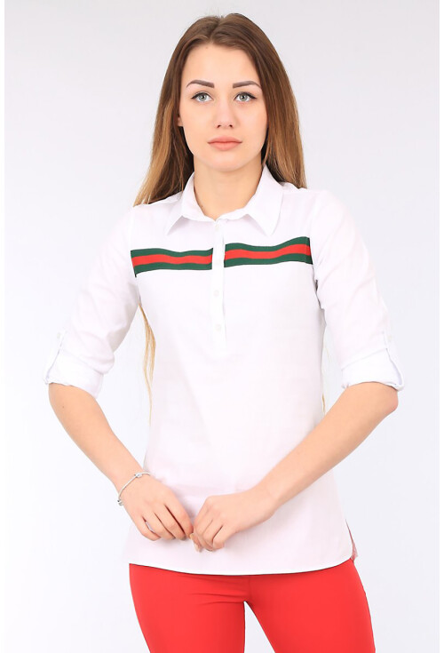 3463 Şerit Detaylı Polo Yaka Gömlek