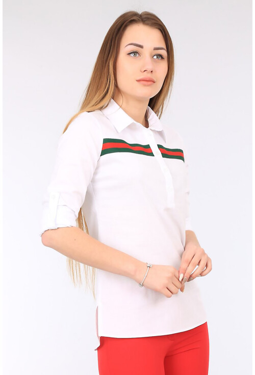 3463 Şerit Detaylı Polo Yaka Gömlek