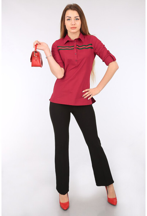 3463 Şerit Detaylı Polo Yaka Gömlek