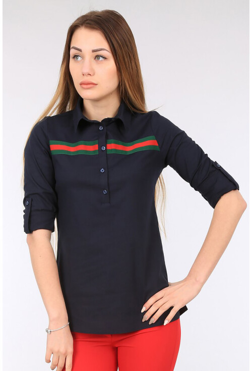 3463 Şerit Detaylı Polo Yaka Gömlek
