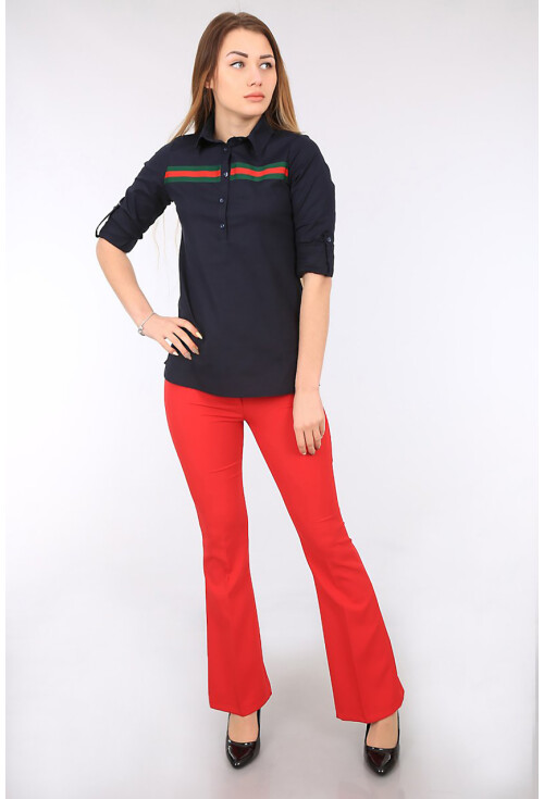 3463 Şerit Detaylı Polo Yaka Gömlek