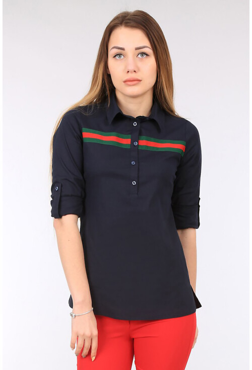 3463 Şerit Detaylı Polo Yaka Gömlek