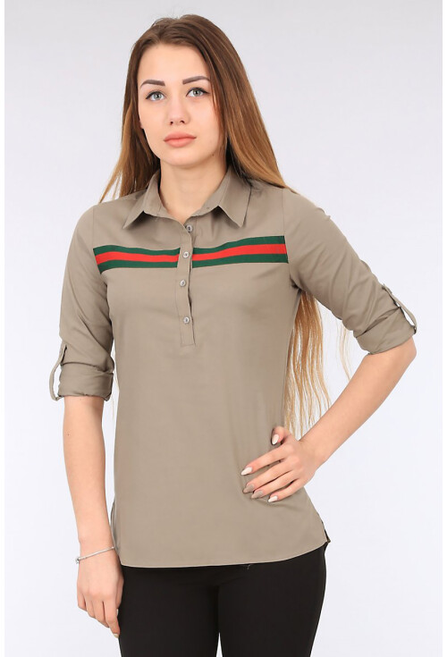 3463 Şerit Detaylı Polo Yaka Gömlek