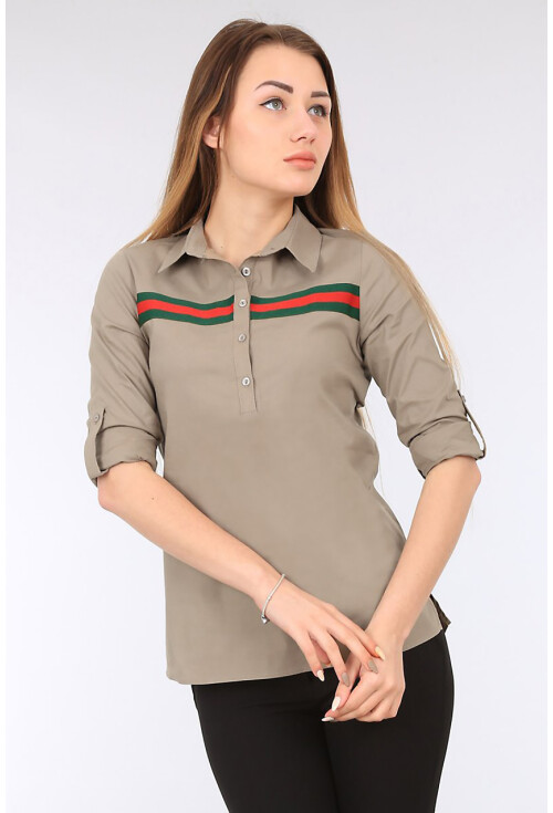 3463 Şerit Detaylı Polo Yaka Gömlek