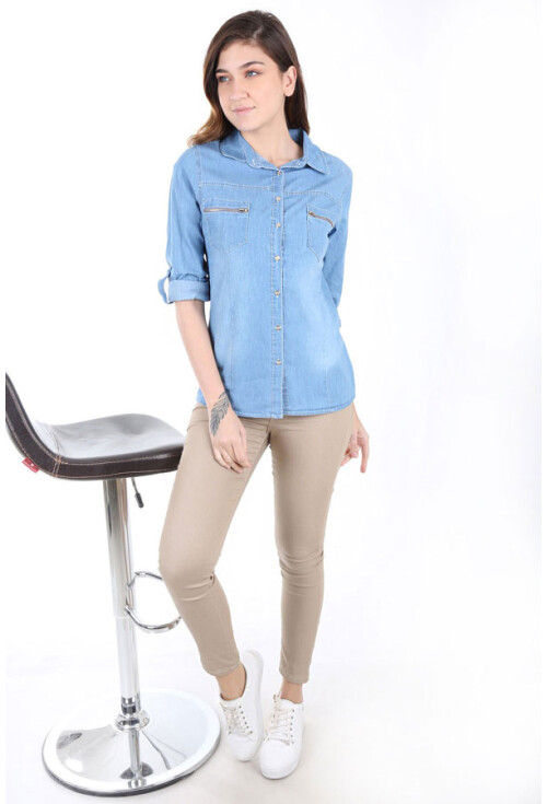 3531 Cep Detaylı Kot Gömlek