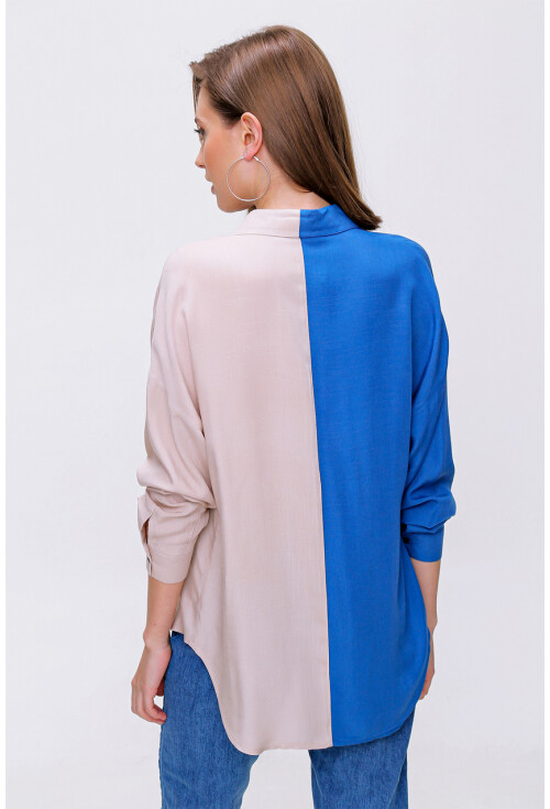 3919 Blok Renkli Oversize Gömlek