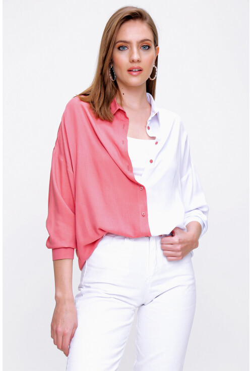3919 Blok Renkli Oversize Gömlek