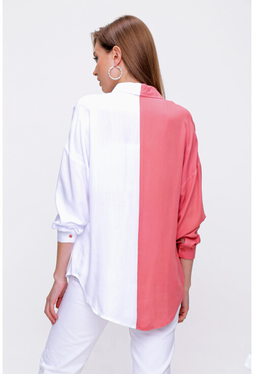 3919 Blok Renkli Oversize Gömlek