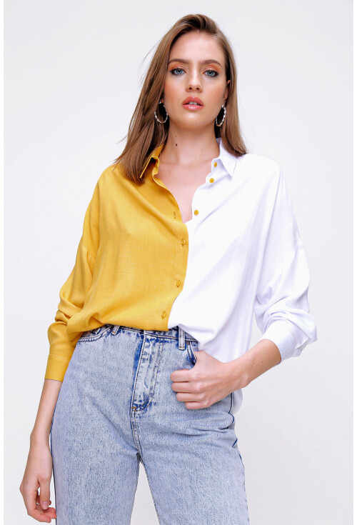 3919 Blok Renkli Oversize Gömlek