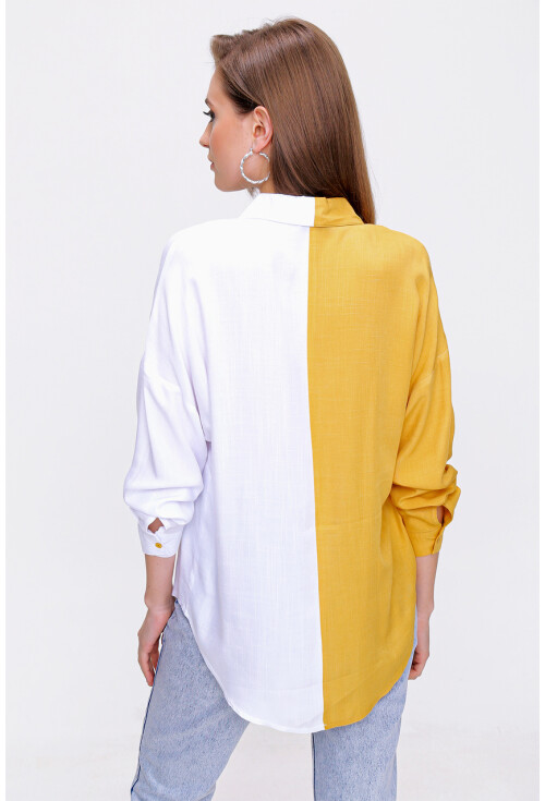 3919 Blok Renkli Oversize Gömlek
