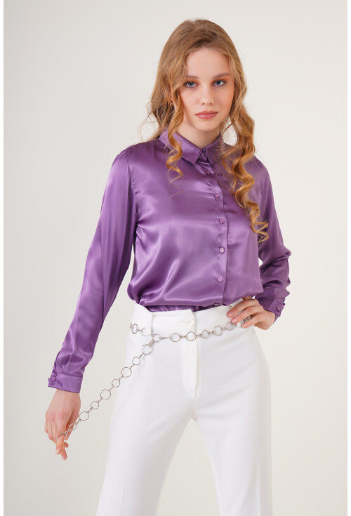 3964 Hafif Dökümlü Saten Gömlek