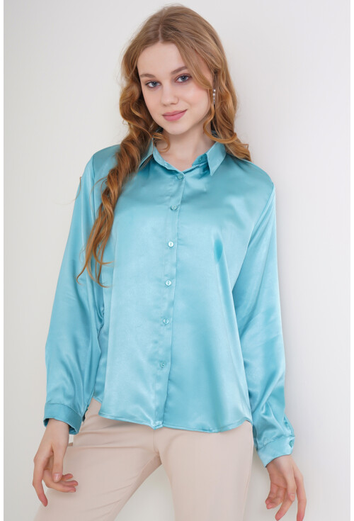3964 Hafif Dökümlü Saten Gömlek