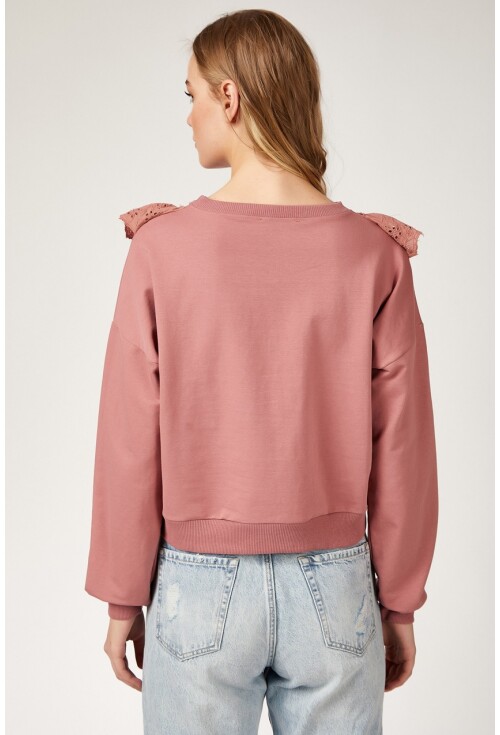 4119 Volan Gübür Detaylı Crop Sweat Bluz