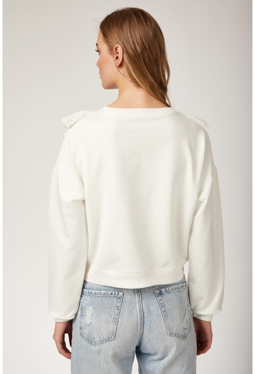 4119 Volan Gübür Detaylı Crop Sweat Bluz
