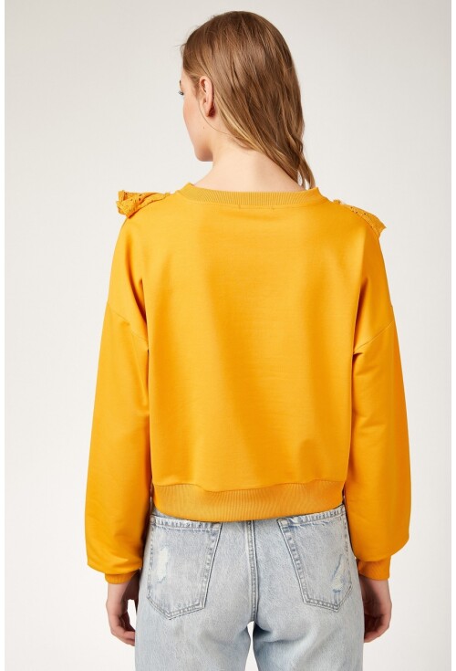 4119 Volan Gübür Detaylı Crop Sweat Bluz