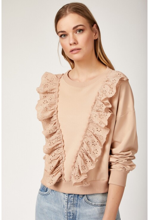 4119 Volan Gübür Detaylı Crop Sweat Bluz
