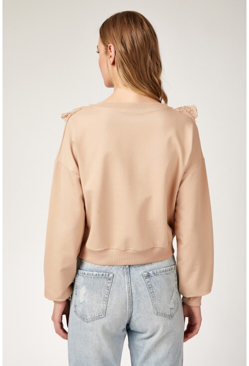 4119 Volan Gübür Detaylı Crop Sweat Bluz