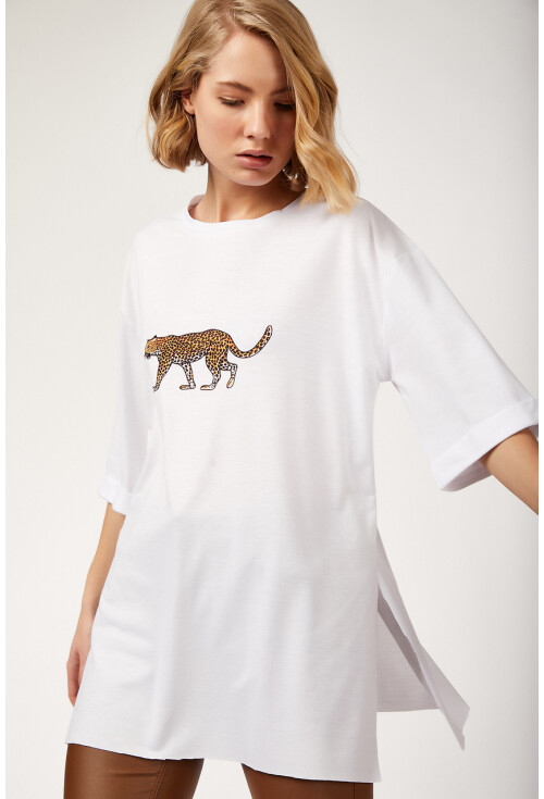 4138 Aslan Baskılı Yanı Yırtmaçlı Tshirt