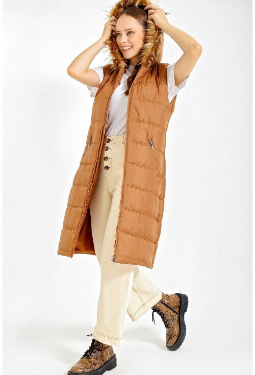 5088 Kapşonu Kürklü Şişme Yelek