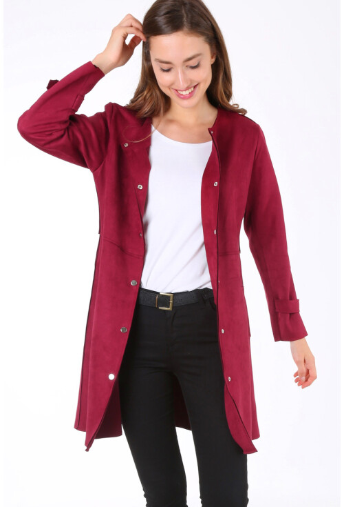 5089 Önü Çıtçıtlı Süet Trenchoat