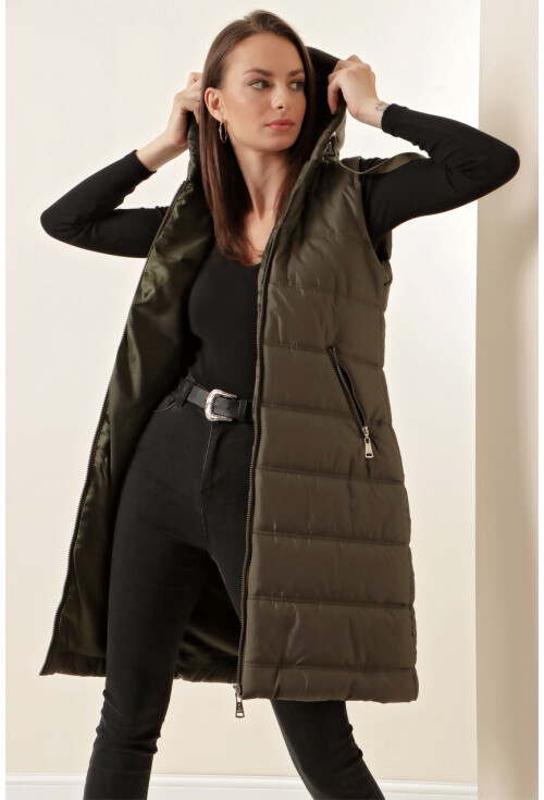 5140 Kapşonlu Uzun Şişme Yelek