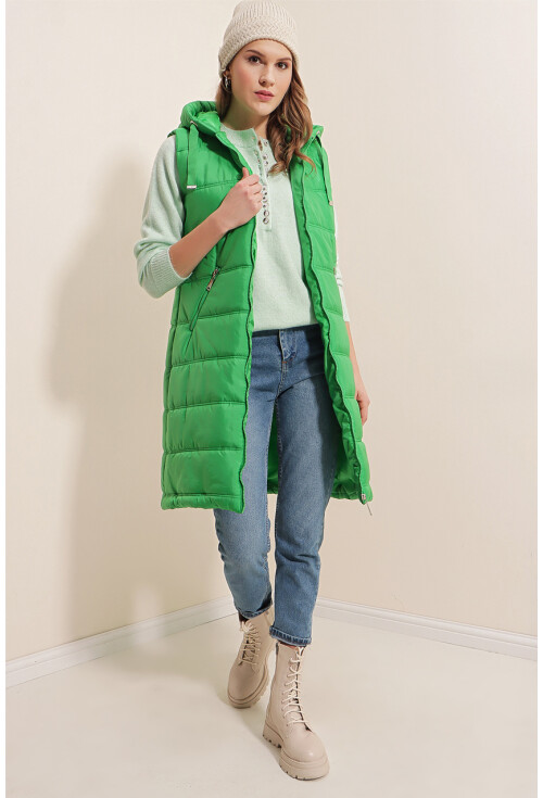 5140 Kapşonlu Uzun Şişme Yelek