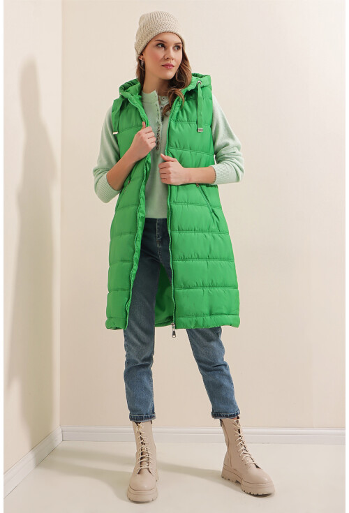 5140 Kapşonlu Uzun Şişme Yelek