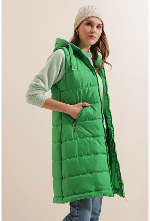 5140 Kapşonlu Uzun Şişme Yelek