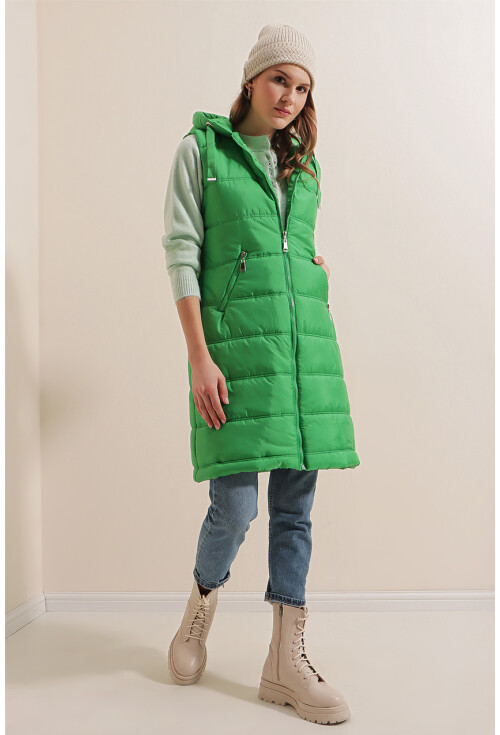 5140 Kapşonlu Uzun Şişme Yelek